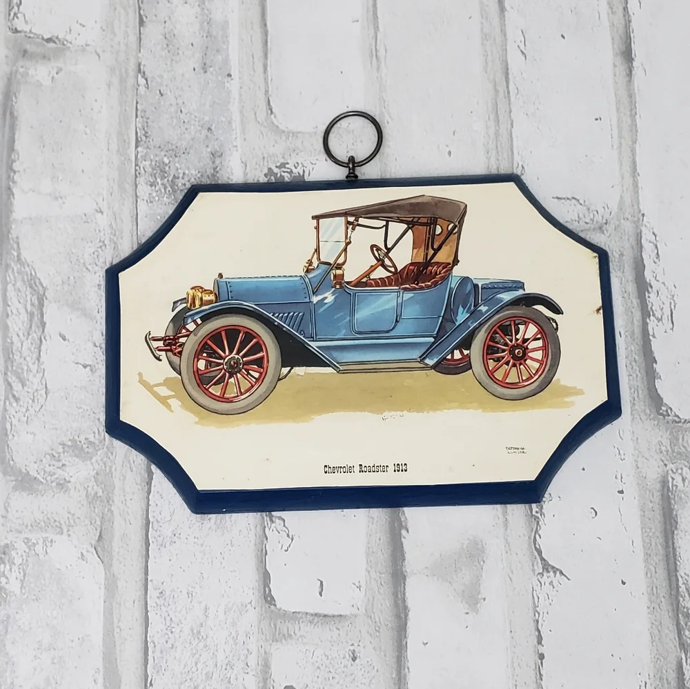 Vtg.Chevrolet Roadster 1913 Wood Mounted Print By FREDERICK ELMIGER - Picture 3 of 9